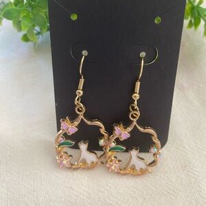 Gold Cat and Butterfly Earrings
